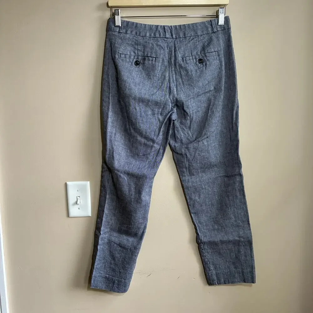Banana Republic avery blue white striped trousers women's 4 linen cotton blend